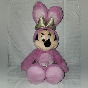 Disney Store Minnie Mouse Easter Bunny Stuffed Plush Pink Toy Plaid Skirt & Bow